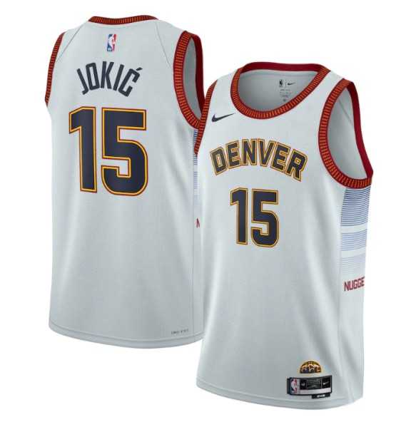 Men's Denver Nuggets #15 Nikola Jokic Gray 2022-23 City Edition Stitched Jersey Dzhi